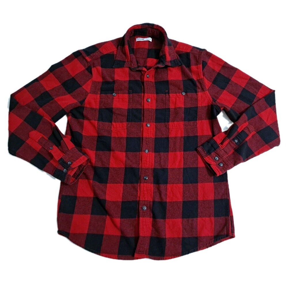 Sonoma Mens Medium Flannel Red Black Check Plaid Lumberjack Shirt Button